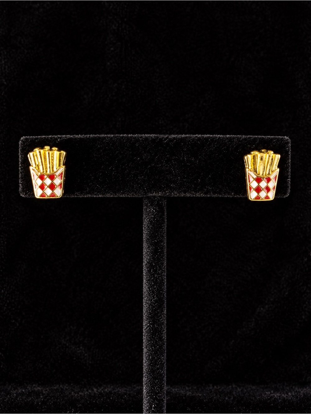 Gold & Red French Fry Stud Earrings